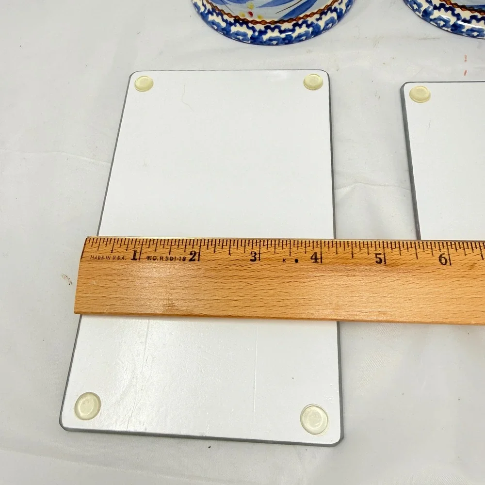 Temp-tations Old World 4pc Set 6oz Ceramic Ramekins & Glass Trivets Blue Floral